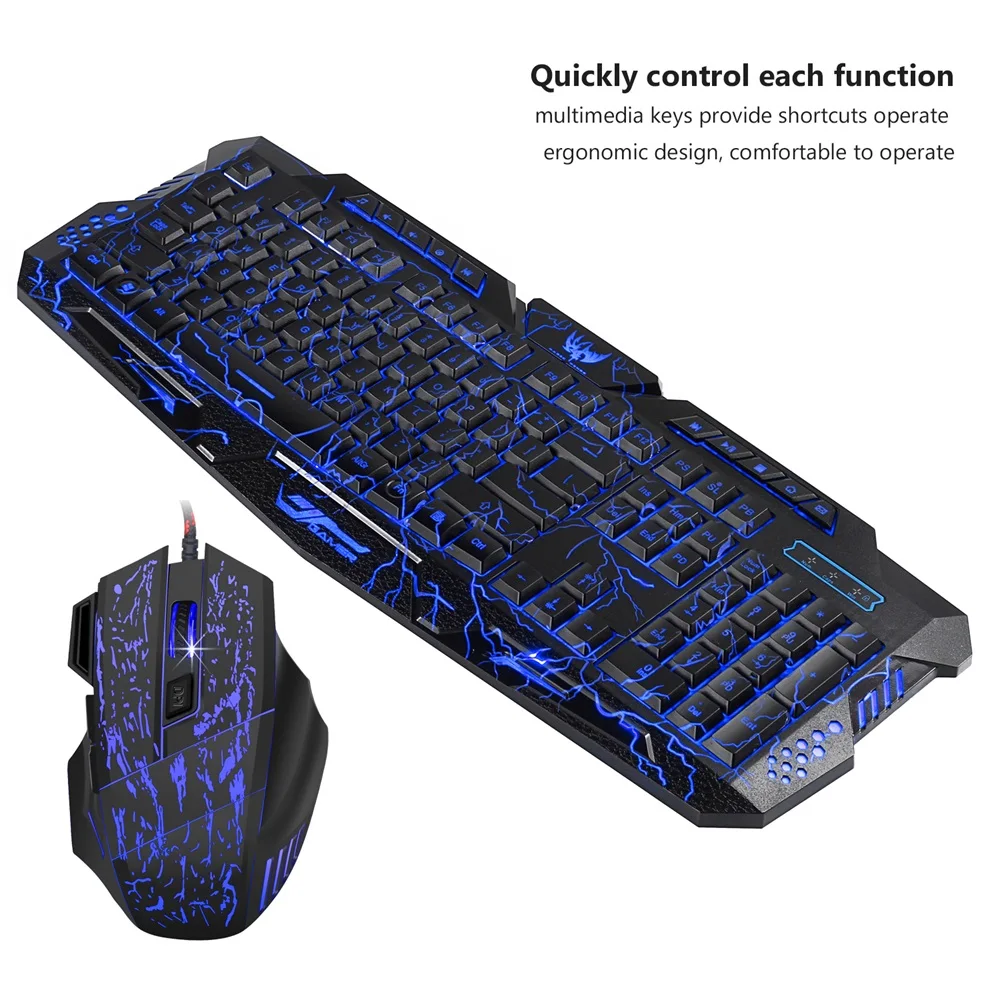 

J60 Gaming Keyboard Mouse Combo Anti-ghosting Adjustable DPI Colorful Backlit for Desktop Notebook Laptop PC Computer