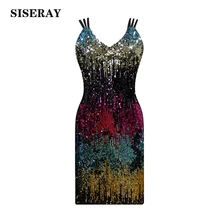 Gradient Color Sequin Strap Mini Dress V Neck Women's Sexy Club Party Dresses Slim Fit Glitter Bodycon Dress Vestido Robe Femme Gradient Color Sequin Strap Mini Dress V Neck Women's Sexy Club Party Dresses Slim Fit Glitter Bodycon Dress Vestido Robe Femme