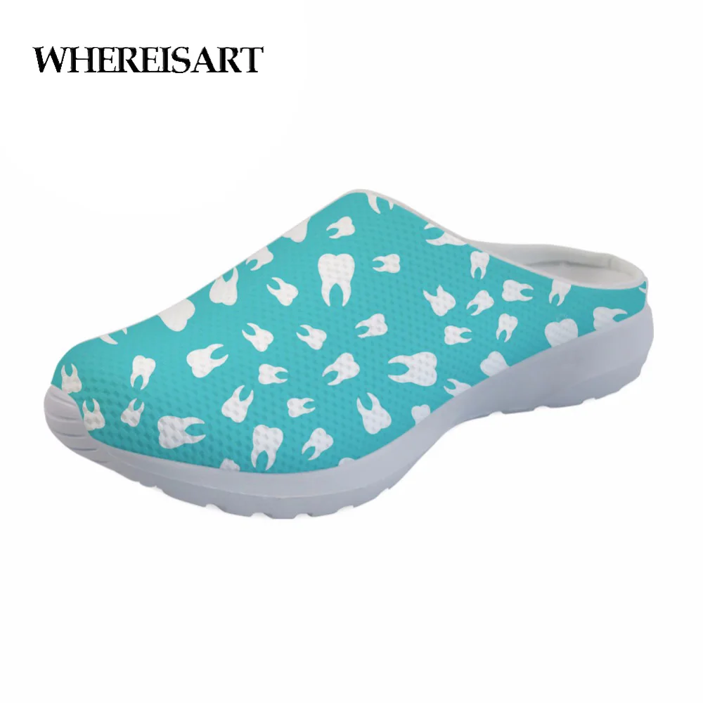 

WHEREISART Women Casual Slippers Dentist Tooth Pattern Fashion Summer Beach Sandals Woman Breathable Slippers Ladies Shoes