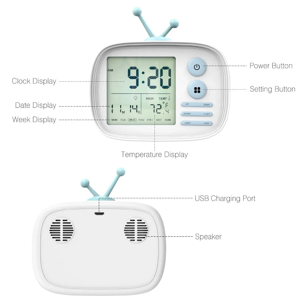 Красивая форма TV детский будильник звуковая активация цифровой повтора будильника Wake Up светильник с Подсветка памяти Функция детские подарки