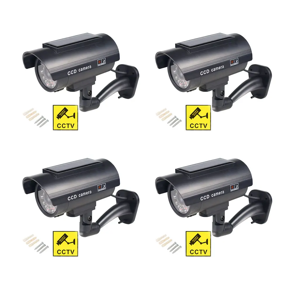 

Solar Fake Camera 4pcs Bullet Security Outdoor CCTV Dummy Camera Waterproof Surveillance Flashing Red LED Free Shipping Black