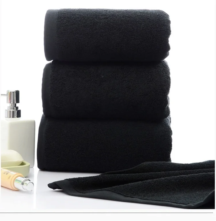 Новинка, однотонные черные хлопчатобумажные полотенца для лица, полотенце для рук, банное полотенце s для взрослых, пляжное полотенце для отеля, 2 размера, 70*140 см, 35*75 см