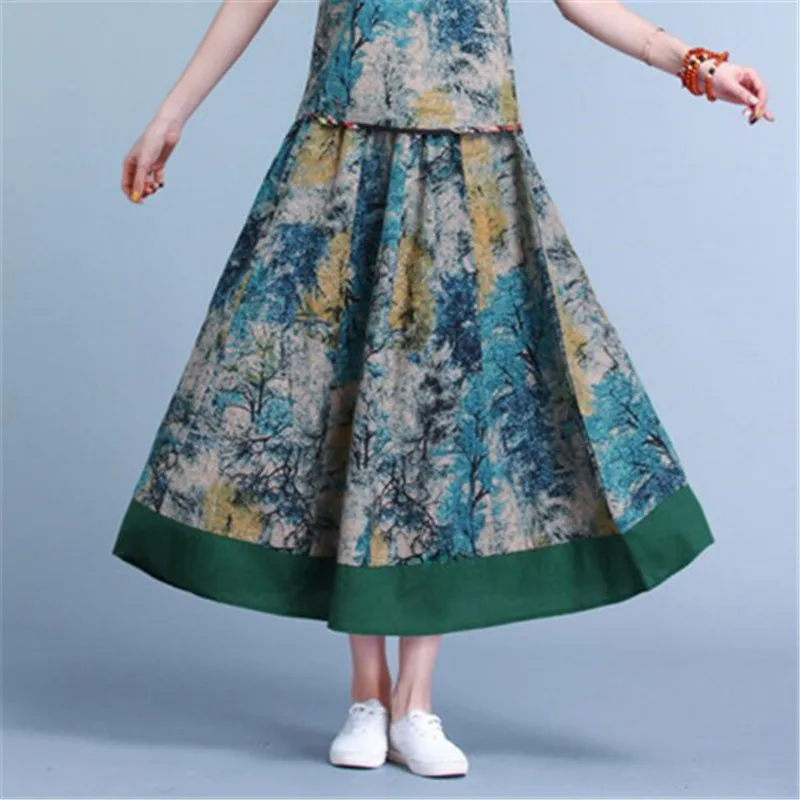 Принт трапециевидной формы Инди фолк хлопок лен Faldas Mujer Moda Новые Элегантные Harajuku этнические модные юбки женские летние винтажные