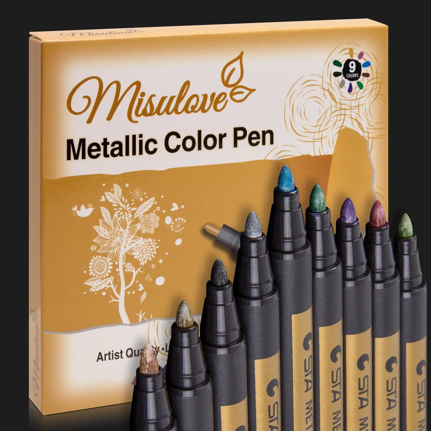 Тонкой металлической маркеры Красящие ручки, постоянный точка блеск средней совет, для мамочек подарок на день, черный Бумага, краски ing
