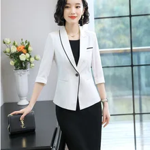 OL Униформа стили Половина рукава Элегантные белые деловые костюмы с платьем и пиджаками пальто дамы офисная Рабочая одежда блейзеры наборы