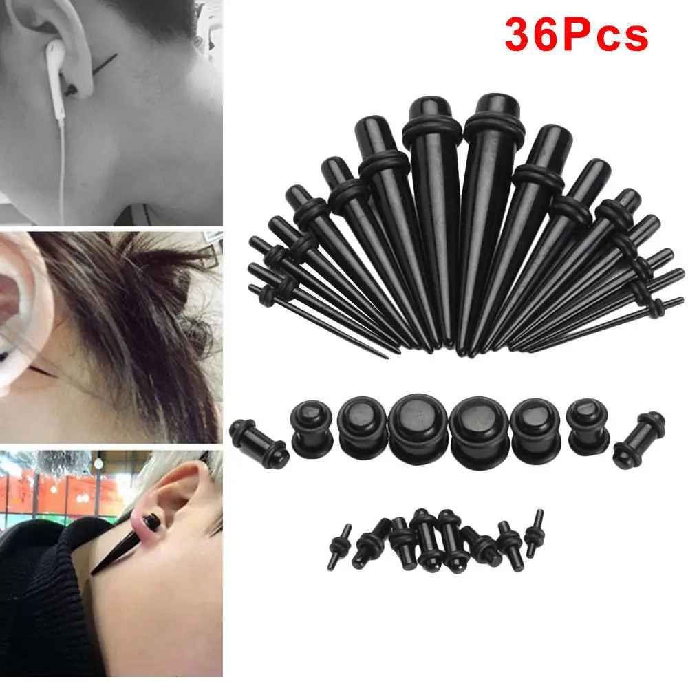 

Punk 36Pcs Crylic Ear Gauge Taper Tunnel Plug Expander Stretching Piercing Kit Sets 2016 Body Piercing Jewelry ear Expanders Hot