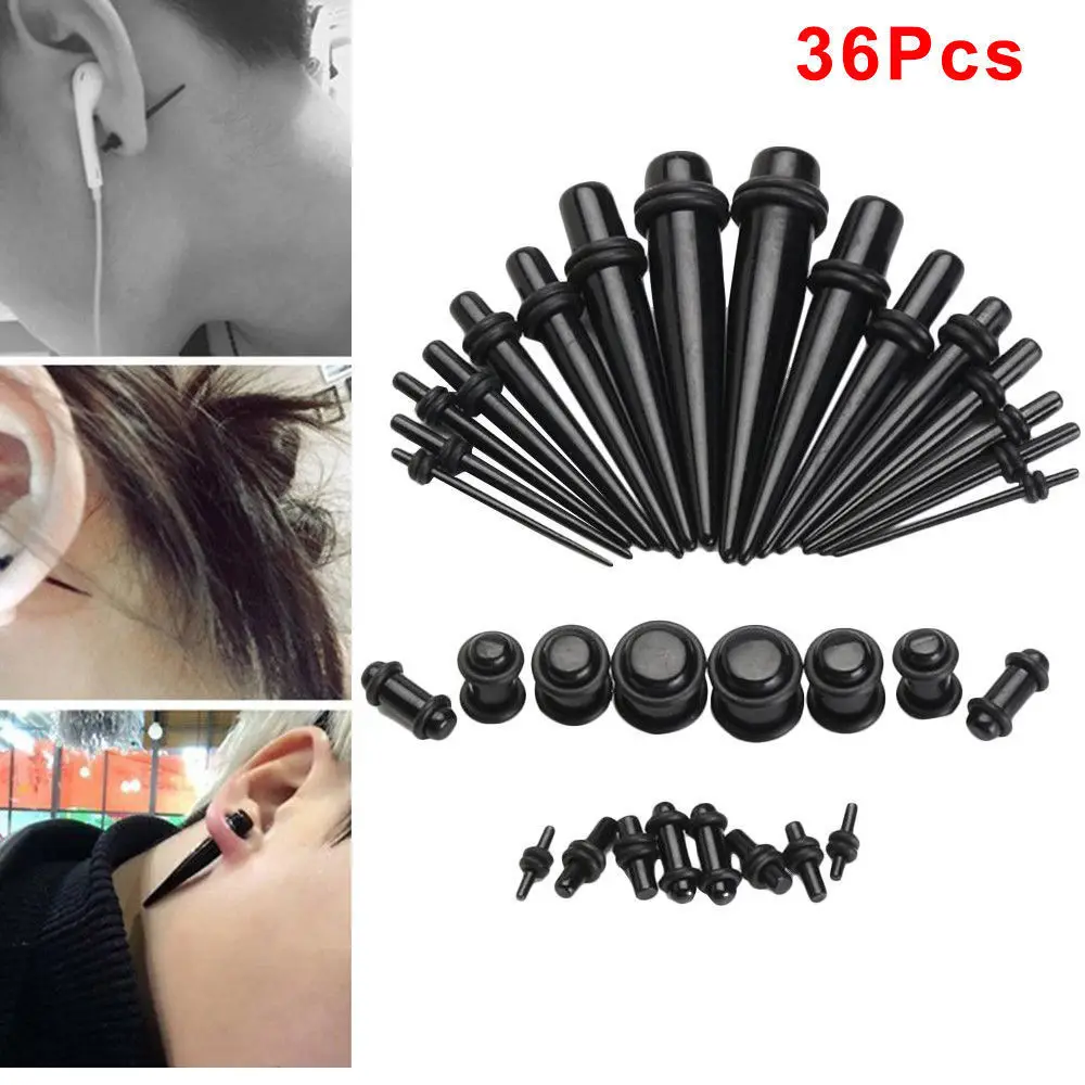 

Punk 36Pcs Crylic Ear Gauge Taper Tunnel Plug Expander Stretching Piercing Kit Sets 2019 Body Piercing Jewelry Ear Expanders New