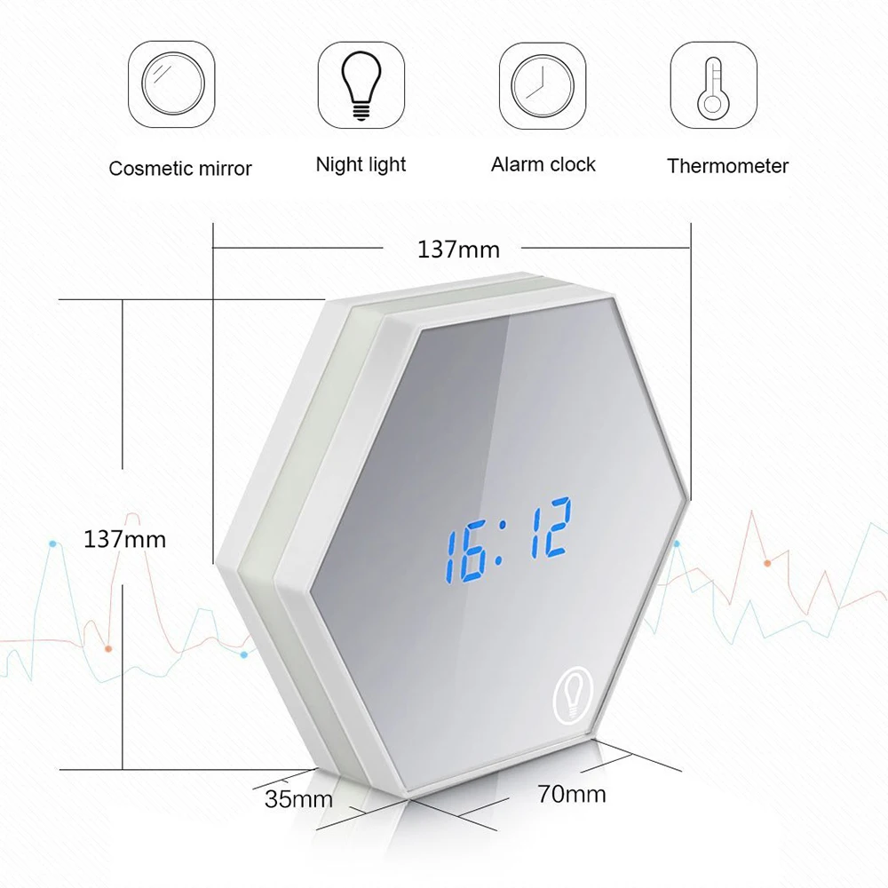  Durable Digital Multifunctional LED Table Clocks Mirror Digital Display Electric Alarm Clocks Light - 32890573518