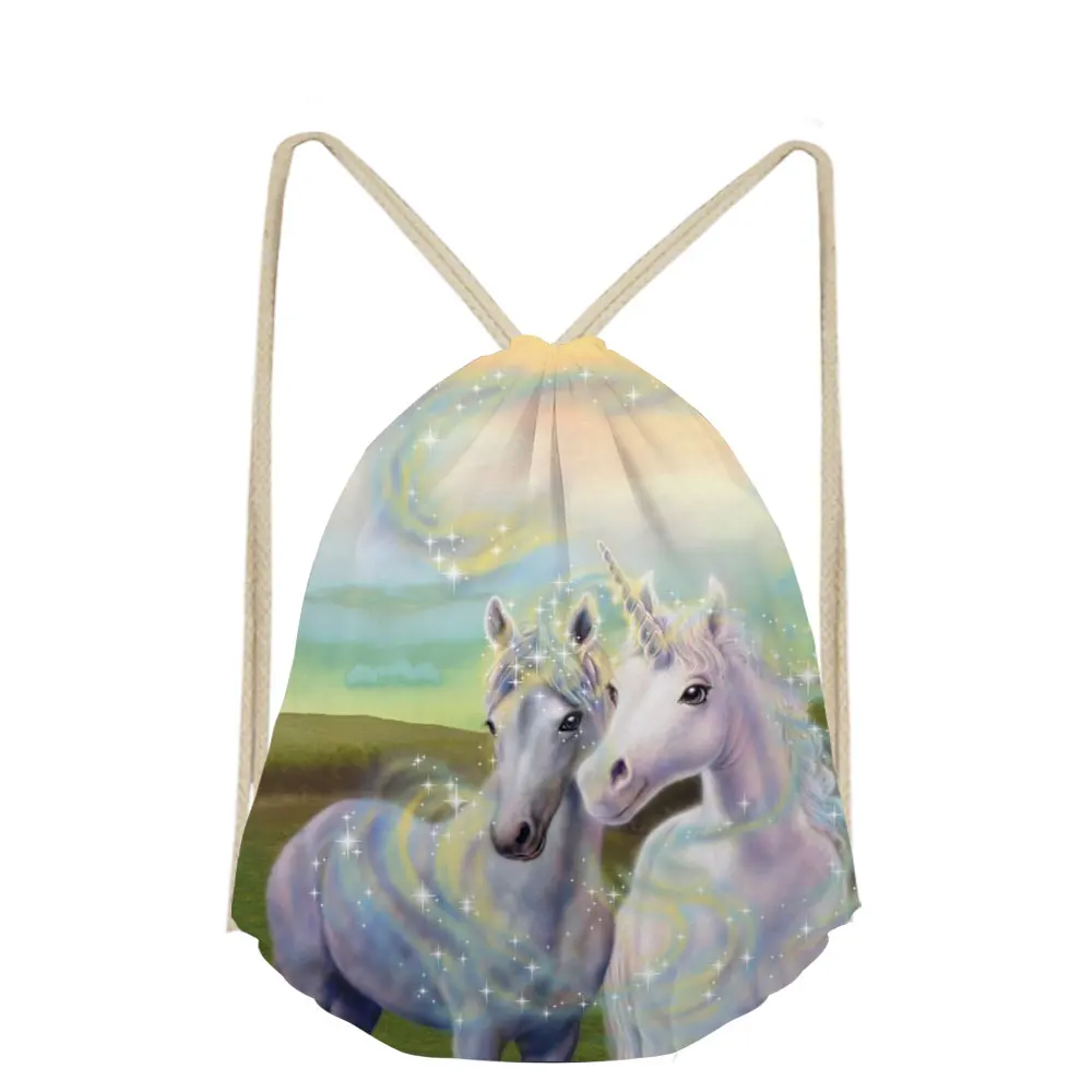 3D Unicorn Cartoon Pattern Print School Bags Bookbags For Boys Girls Drawstring Bag Teens Kids Shoe Pocket String Shoulder Case