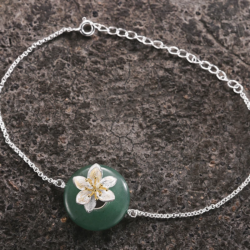 Lotus Fun Real 925 Sterling Silver Natural Stones Creative Handmade Fine Jewelry Lotus Whispers Bracelet for Women Brincos