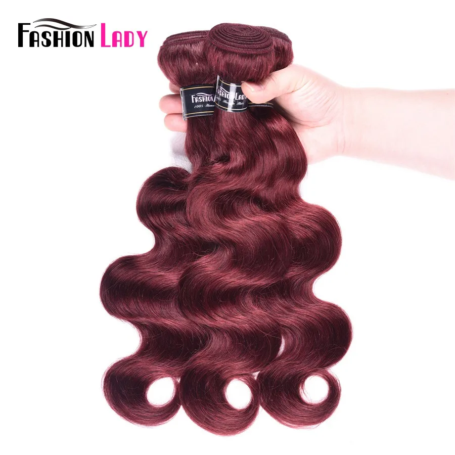 Fashion Lady Pre-Colored Malaysian Body Wave Bundles Red Human Hair Weave 99j Bundles 3/4 Bundles Per Pack Non-Remy