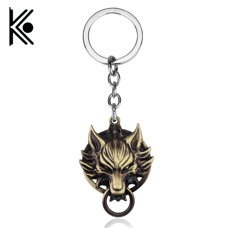 

Final Fantasy Keychain 3D Wolf Head Bronze Plated Metal Keychain Cloud of Wolf Model Llavero Key Ring Holder for Fans Porte Clef