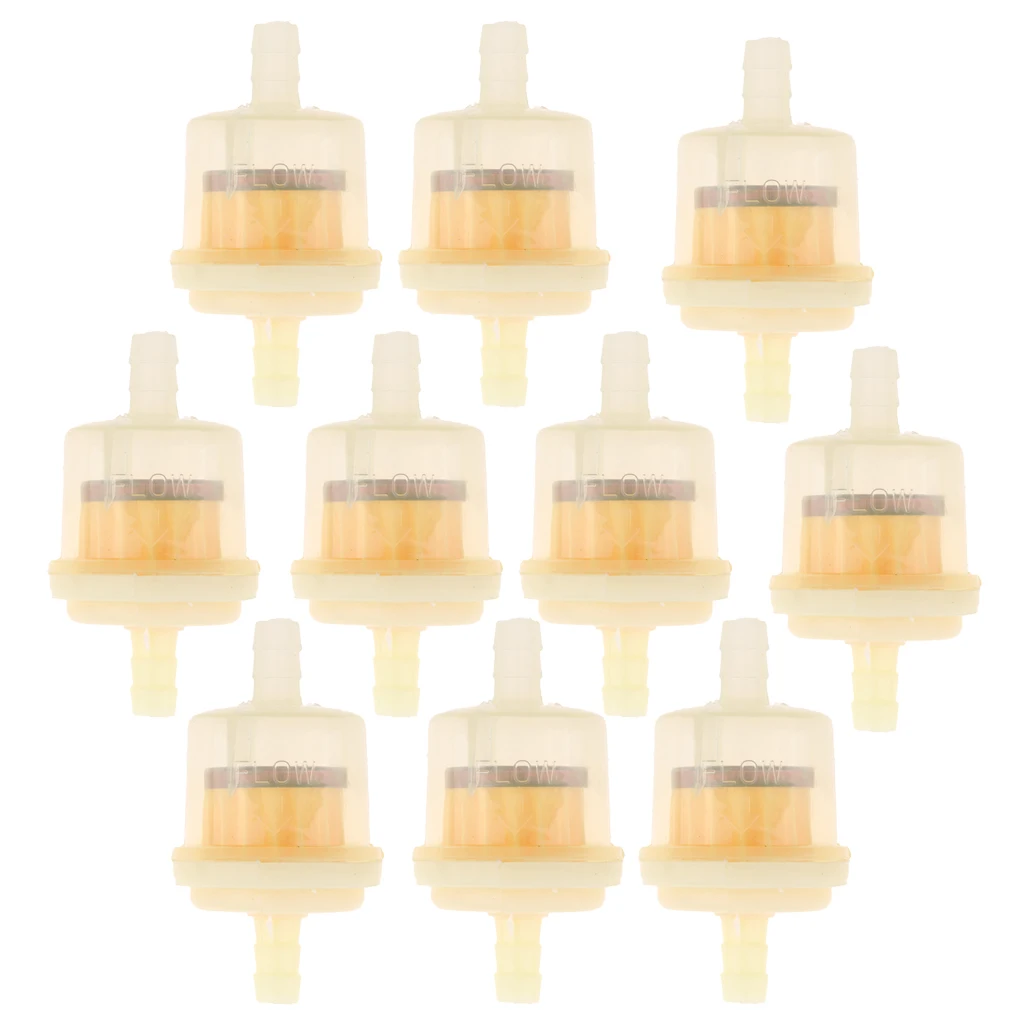 

10 x High-quality Universal Plastic Motorcycle Fuel Filter Gas Strainer for 5/16 6mm 8mm Line Fuel Pipes Yellow