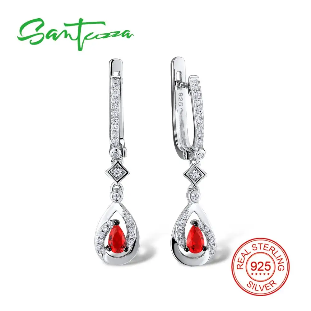 

SANTUZZA Silver Earrings For Women 925 Sterling Silver Dangle Earrings Long Silver 925 with Cubic Zirconia brincos Jewelry