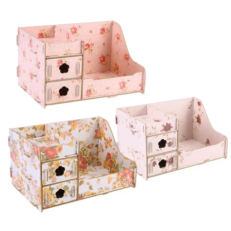 

Wooden 3 Layers Drawer Type Cosmetics Storage Box Organizer Wood Desktop Household Dresser Finishing Box Skin Care Product Shelf