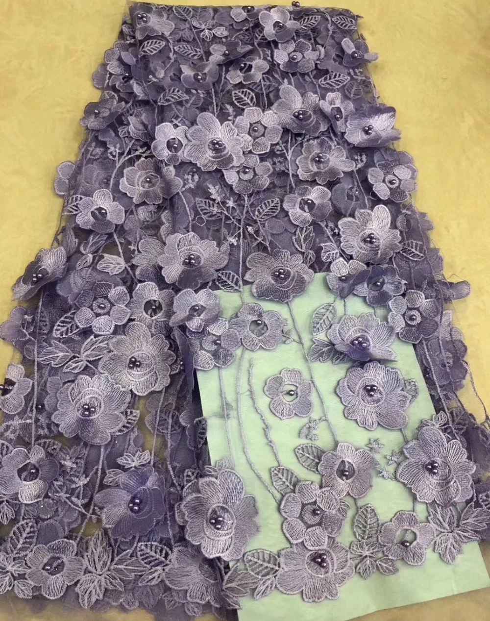 

Latest African applique Lace French Tulle Lace Fabric High Quality 3D Flower Embroidery Mesh Fabric For Wedding Dress