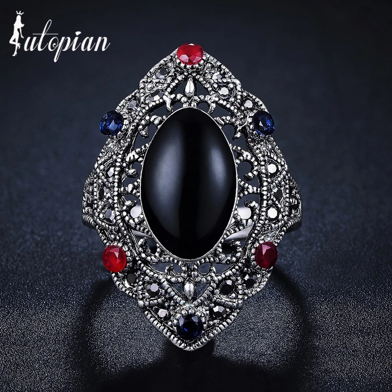 Iutopian Brand New Arrival Vintage Jewelry Antique Ring with Black/Green/ Red Color Stone for Women #R4024black | Украшения и