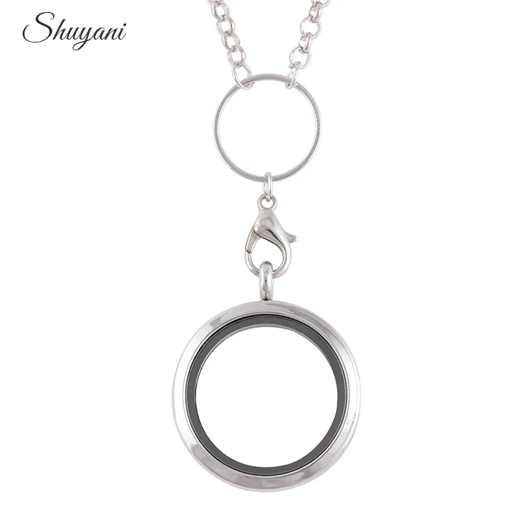 

30mm Round Plain Silver Memory Living Magnet Glass Floating Locket Pendant Necklace Jewelry Floating Charm Locket
