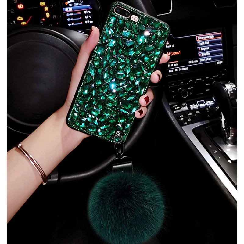 Роскошный мягкий чехол из ТПУ с меховым помпоном и стразами для Huawei P10 P20 Lite Plus 2017