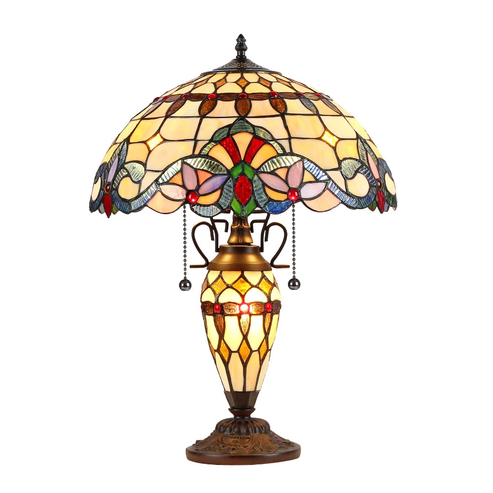 COOPER Tiffany-style 3 Light Victorian Double Lit Table Lamp 16 Shade