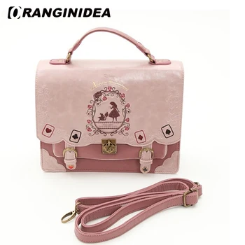 

Alice In Wonderland Shoulder Bags for Women Vintage Student Handbag Playing Cards Silhouette Leather Bag Lady Sweet Satchels