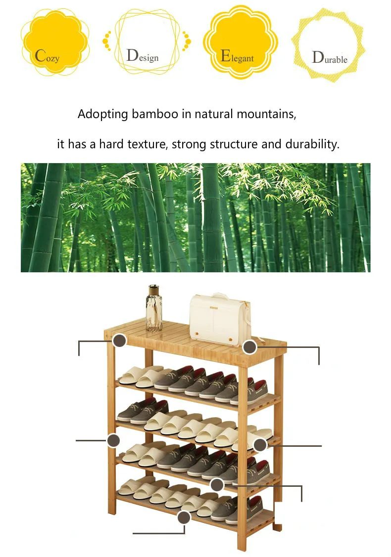 Стеллаж для обуви из цельной древесины, многослойный простой бытовой бамбуковый современный минималистичный стеллаж для хранения в общежитии, полка для обуви