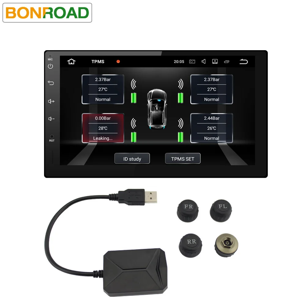 Bonroad TPMS для Автомобильный dvd-плеер на основе Android с 4 датчиками автомобильная система контроля давления в шинах сигнализация Контроль температуры в шинах Sys