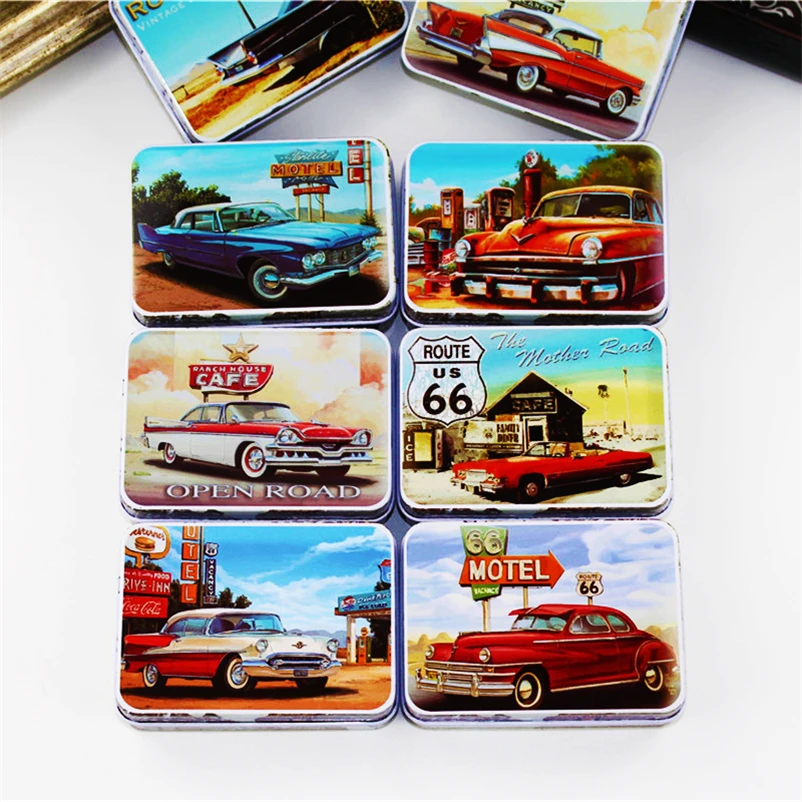 

8pcs/lot Durable Tools Portable Square Tea Sugar Coffee Coin Storage Box Tin Box Kitchen Car Bus Drawing Style Gift Many Colors