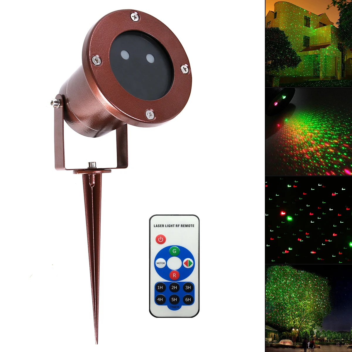 

Outdoor Waterproof Green & Red Garden Tree Laser Landscape Bronze Star Projection Lamp with RF Remote for Christmas / Halloween