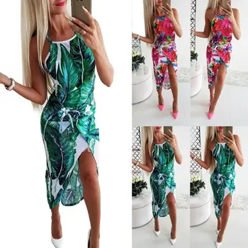 

Womens Bohemian Casual Sleeveless Sling Colorful Floral Maxi Dress Party Beach Holiday Drawstring Sundress S M L XL