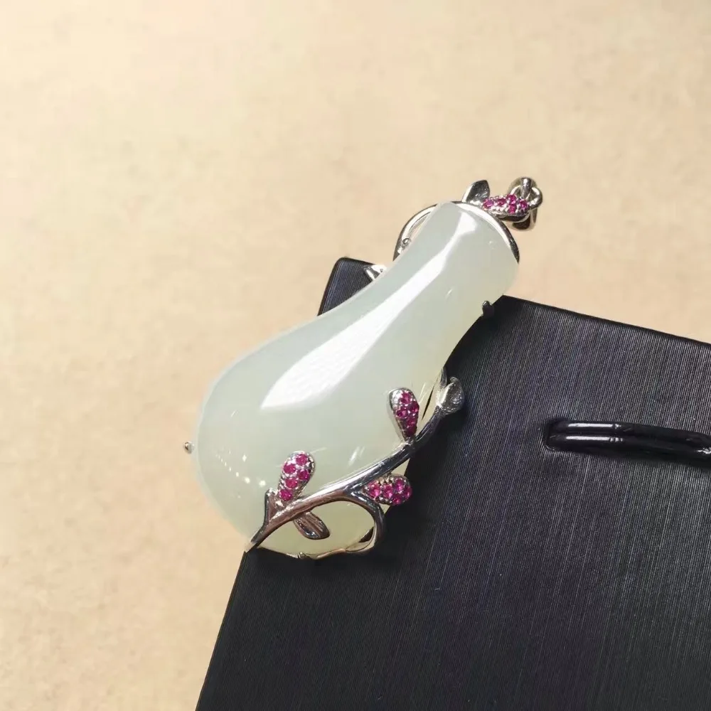 Синьцзян Хе, Тиан Ю 925 серебряная мозаика нефритовый белый yu кулон Подвеска подвеска в виде цветочной вазы хорошие аксессуары