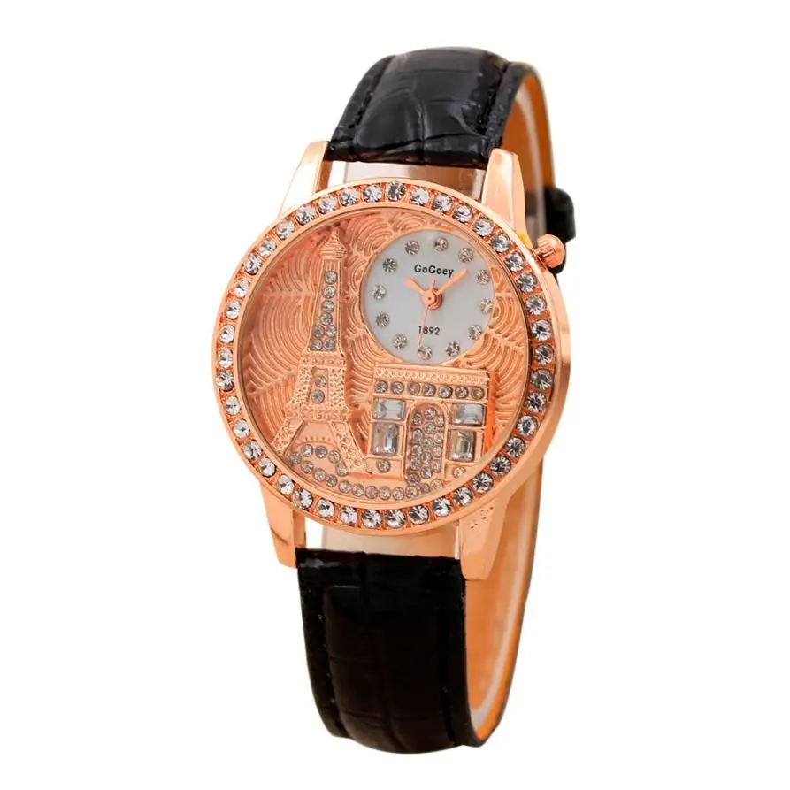 women watch Tower building pattern Fashion Color Strap Dial Leather