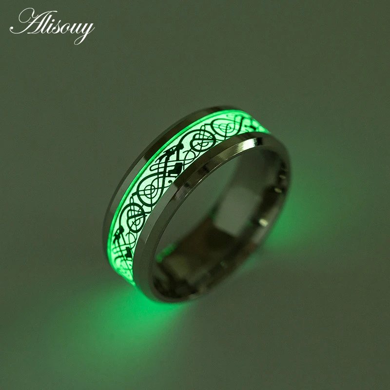

New Mens Ring Luminous Dragon Rings for Men Black Gold Silver Stainless Steel Women Rings Glow In The Dark Male Ring Jewelry