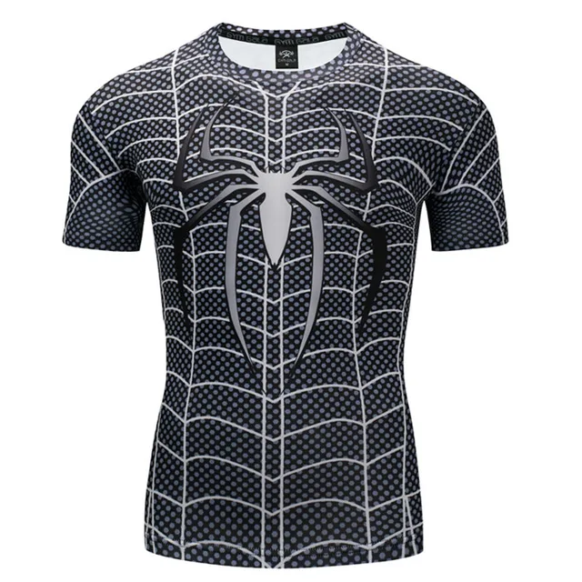 Men's bodybuilding T shirt 3D Super Hero Spiderman Compress Shirt Round ...