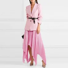 Высокая уличная розовая Асимметричная Длинная атласная юбка летняя плиссированная модная женская юбка на молнии под заказ Saias