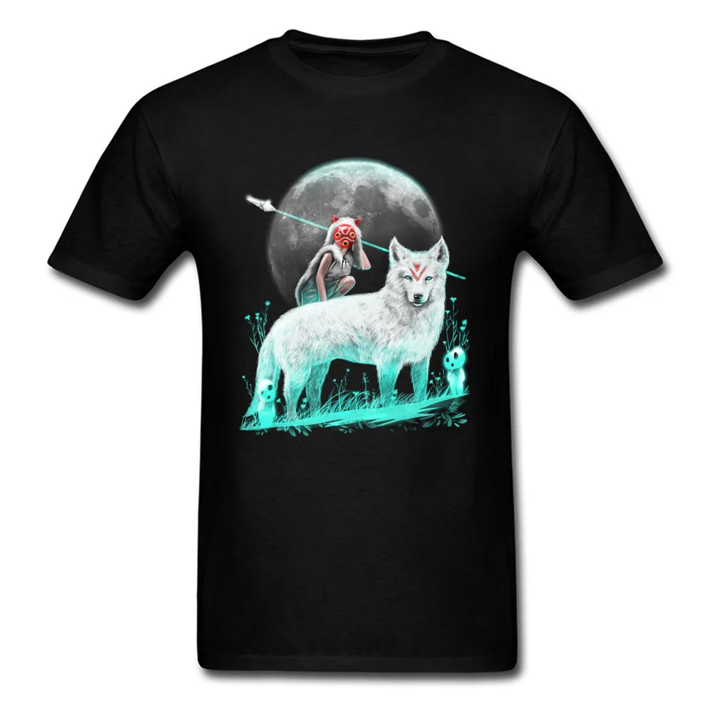 

Nightly Spirits Tshirt Princess Mononoke T-shirt Men Wolf Clothing Anime Tops Fitness Cotton T Shirt Black Tees No Fade