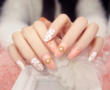 

24pcs long for Round Head with Glitter Finished Nail Tips sticker printing Fake Nails(Contains no glue)