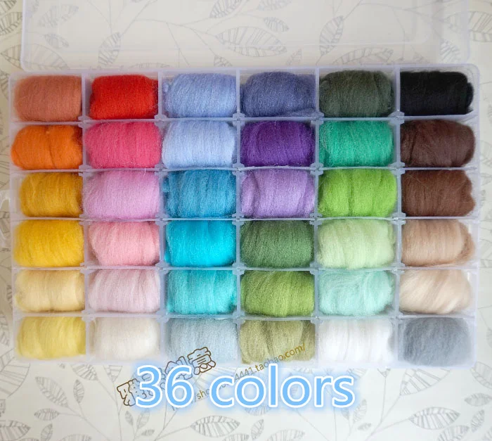 Free shipping 1 set mix 36 Wool Fibre Roving For Needle Felting Hand