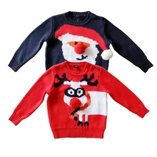 Зимний детский новогодний хлопковый шерстяной комплект с помпонами для маленьких мальчиков, утепленный Рождественский свитер