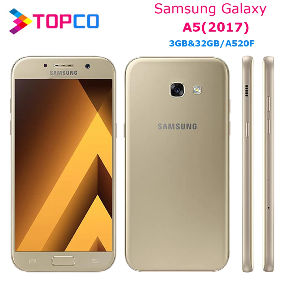 Samsung Galaxy A5(), мобильный телефон на Android, A520F, четыре ядра, 3 ГБ ОЗУ, 32 Гб ПЗУ, 5,2 дюйма, AMOLED экран, 16 МП, отпечаток пальца, NFC