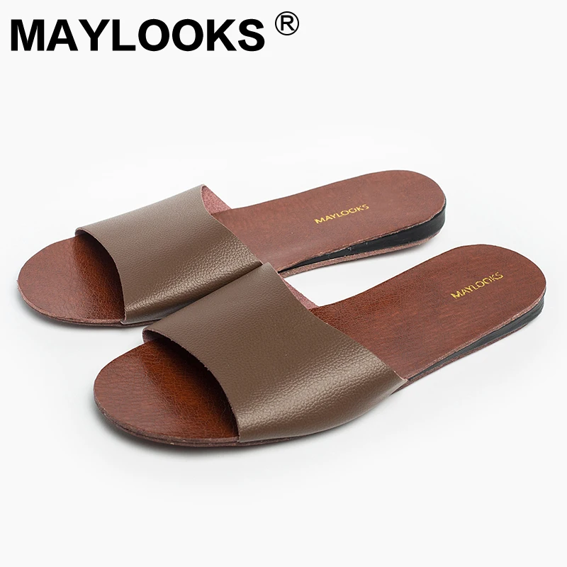 

Men's Slippers Spring And Summer genuine Leather Home Indoor Slip Non-slip Slippers 2018 New Hot 8804
