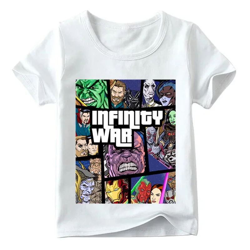 Детская забавная футболка в стиле «мстители», «гаунтлет танос», «Вилла», топы с принтом «Бесконечность войны», «Титан» для маленьких мальчиков и девочек, детская повседневная футболка, HKP5513 - Цвет: White A