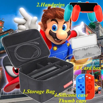 

8 in 1 Nintend Switch Accessories Nintendos Switch Big Storage Bag Handgrips Silicone Case Games Card Box for Nintendo Console