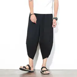 Мужские летние повседневные однотонные укороченные штаны-шаровары больших размеров широкие брюки в стиле панк