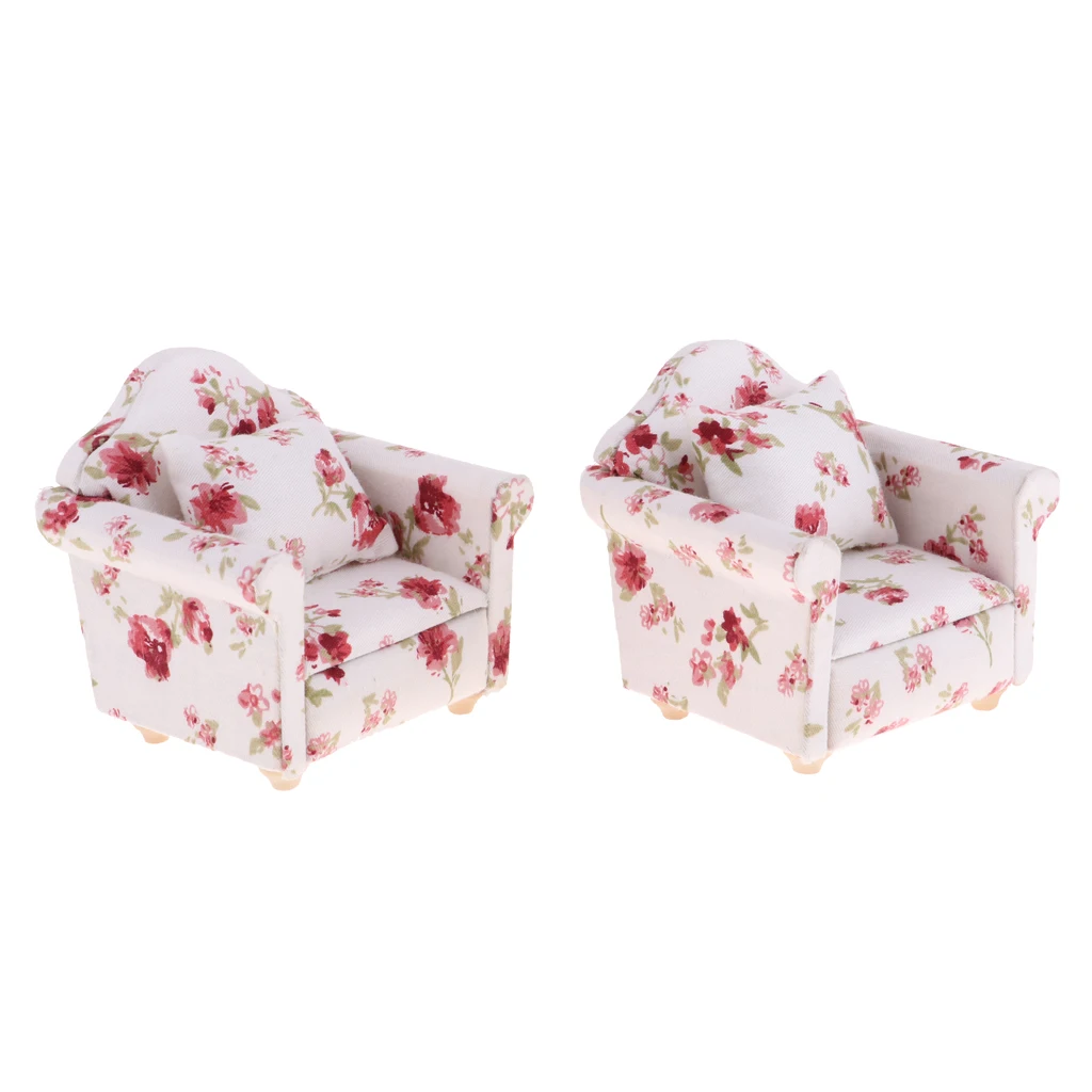2 Set 1/12 Dollhouse Miniature Furniture Single Sofa Couch Cushions Living Room Accessories