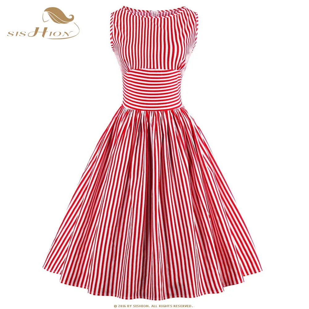 red and white pinstripe dress