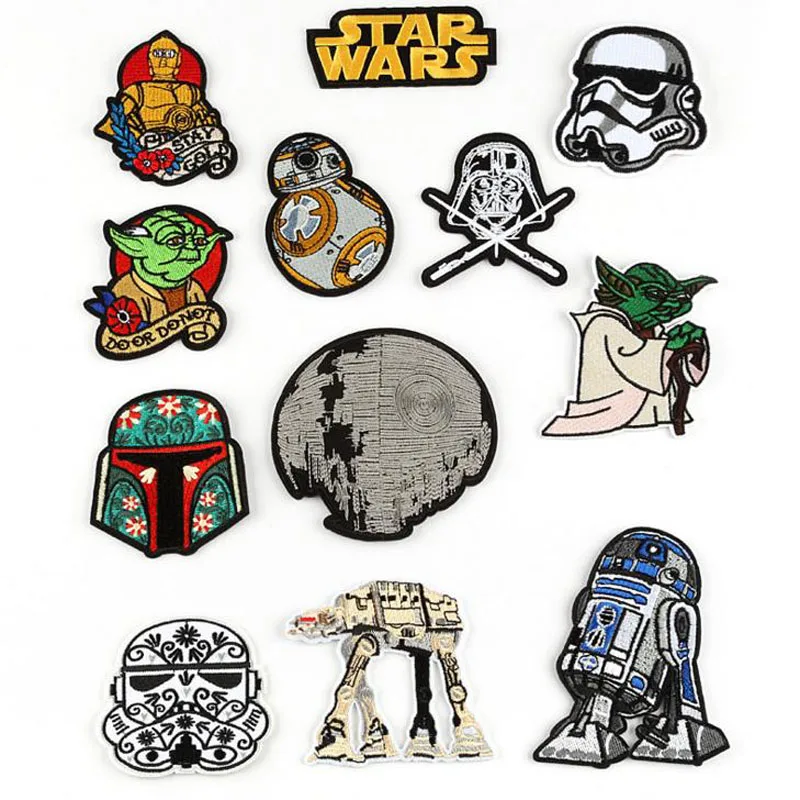 

12pcs/Set Cartoon Star Wars Yoda Storm Trooper BB8 Robot Iron on Embroidered Cloth Clothes Patch For Clothing Girls Boys