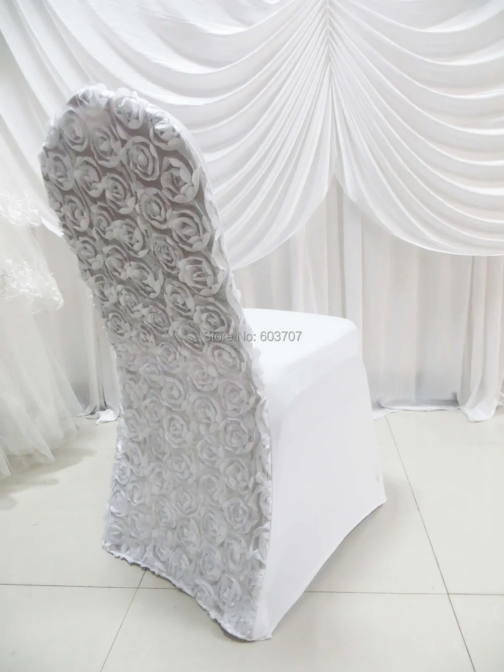 spandex stretch lycra chair cover with 3D satin rosette flower back