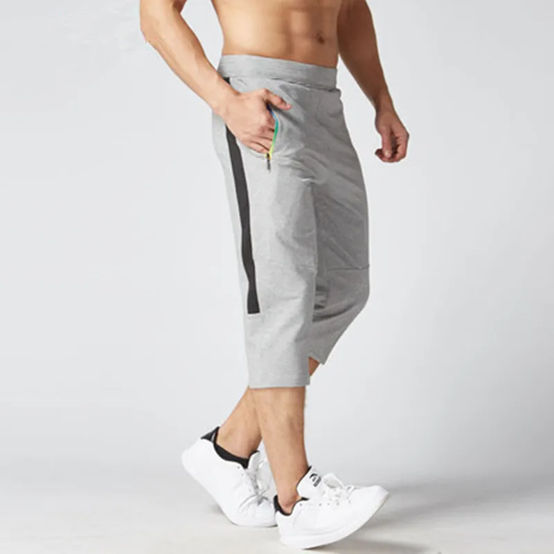 Мужские спортивные штаны 3/4 свободные штаны для бега Лоскутные штаны для баскетбола Дышащие Высокие эластичные быстросохнущие брюки - Цвет: X 1617 grey