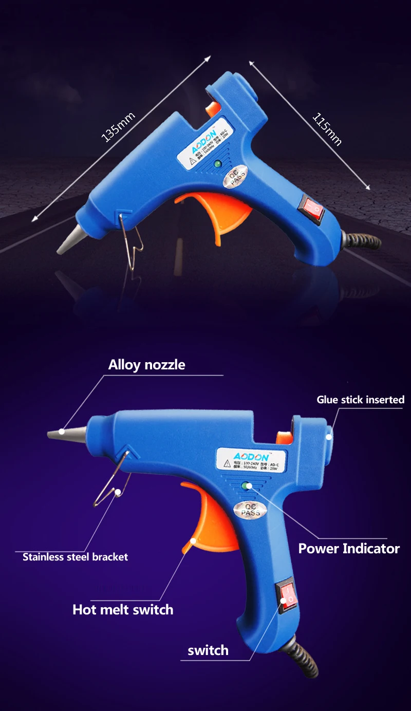 100-240 В 20 Вт термоклеевой пистолет с переключатель из нержавеющей стали кронштейн DIY бытовые ручные инструменты термограф сопло из сплава
